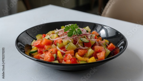 Israeli salad served in a d...