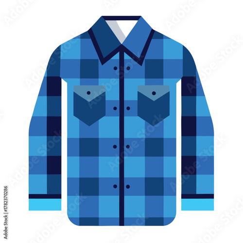 Blue Plaid Flannel Shirt with Long Sleeves and Button Fastening