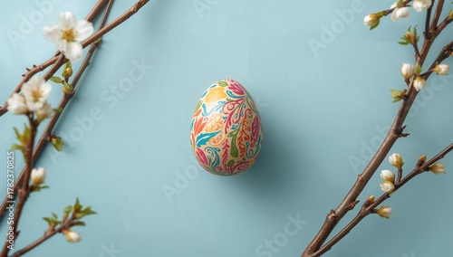 Decorated egg set against a...