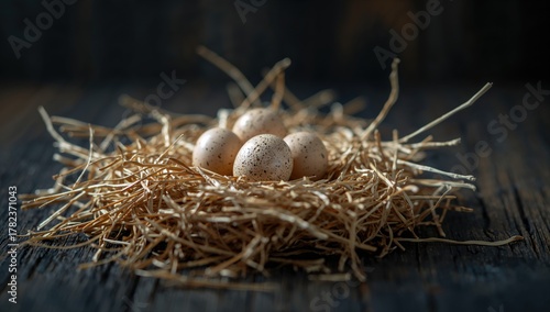 Still-life of quail eggs ne...