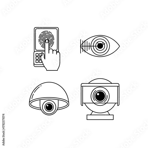 Digital security icons featuring fingerprint, eye, and camera  AI technologies