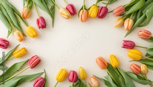 Bright tulip arrangement against a gentle backdrop with room for writing