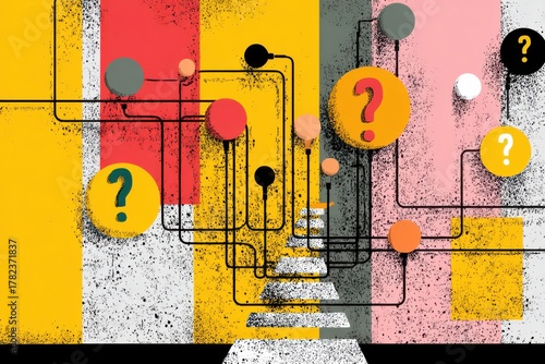 Abstract Problem Solving Concept with Connected Nodes and Question Marks