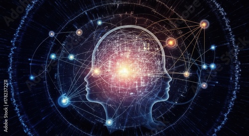 Abstract digital representation of human brain and neural network connections
