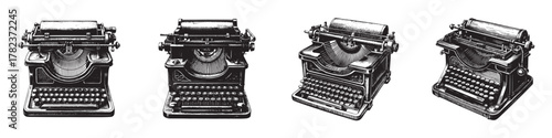 Four vintage typewriters showcasing classic design and craftsmanship.