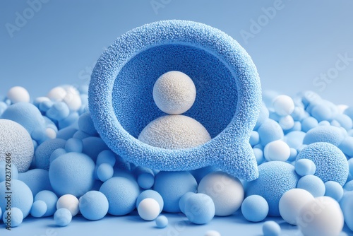 Abstract communication concept with blue speech bubble and user profile icon