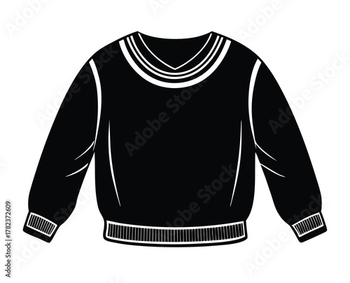 Black knitted sweater icon with v neckline on white background