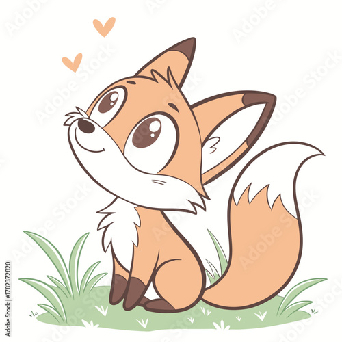 Cute cartoon animal fox and cat illustration vector drawing of a red squirrel mammal with a funny tail isolated on white
