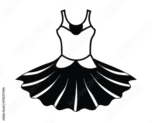Black and white ballerina tutu dress illustration for dance and fashion