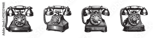 Vintage rotary telephones showcasing classic design and intricate details.