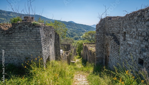 Abandoned village in ruins,...