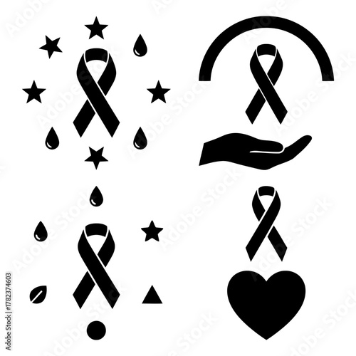 Mourning ribbon designs, symbolizing grief, loss, and remembrance