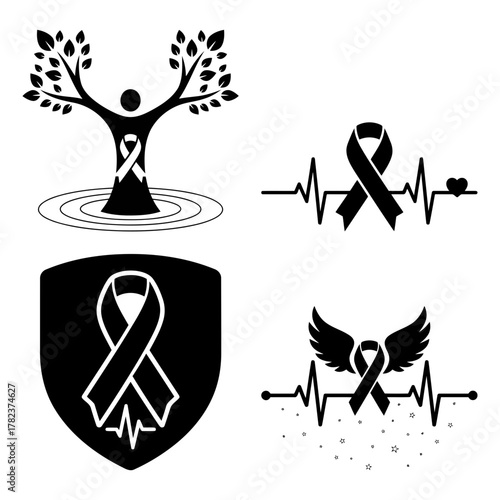 Designs featuring mourning ribbons, representing support and awareness