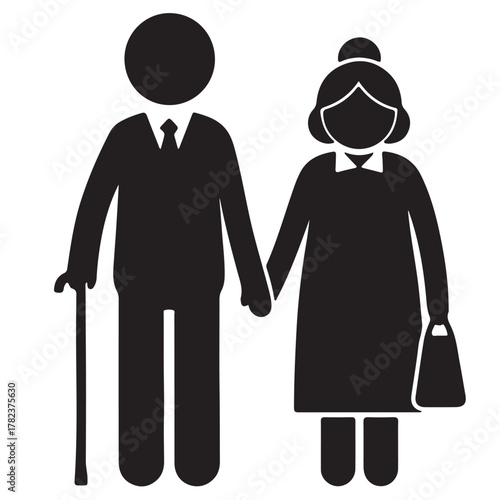 Elderly couple holding hands