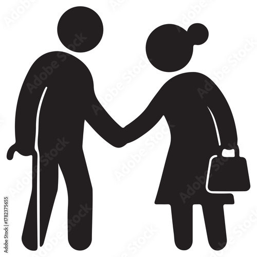 Elderly couple holding hands