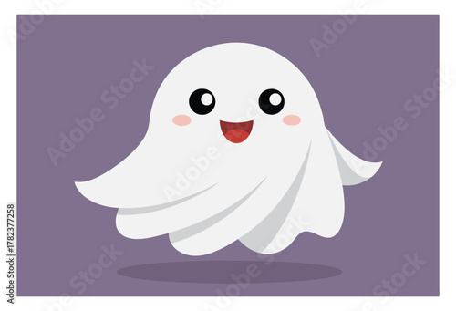 Cute cartoon ghost character with happy expression for Halloween design