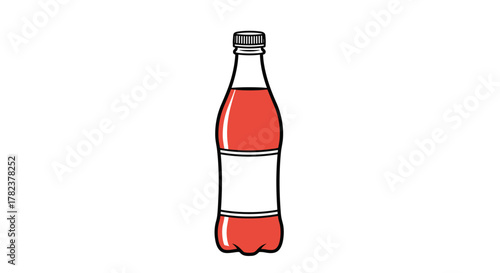 Vibrant red beverage in a clear plastic bottle with a white label, presented as a clean line icon. This versatile vector illustration is perfect for graphic design, web design, app icons