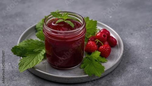Glass jar filled with red b...