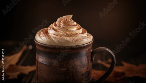 Hot chocolate topped with w...