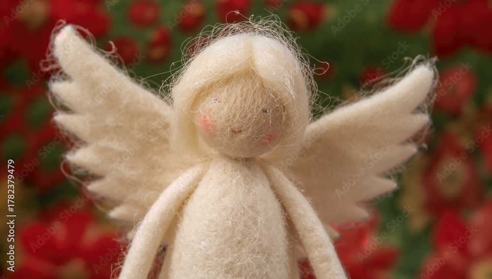 Fototapeta premium Handmade felted angel figurine, crafted with natural fibers, suitable for holiday decoration