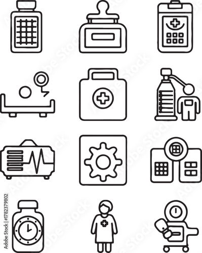 Medical equipment and healthcare icons with