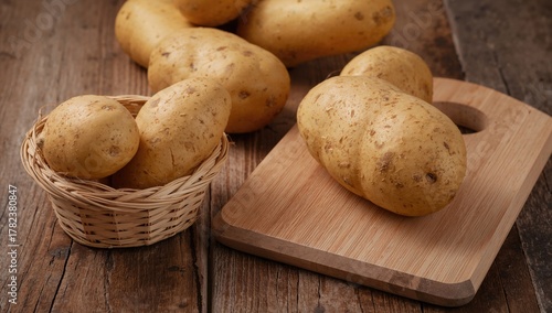 Raw potatoes arranged in a ...