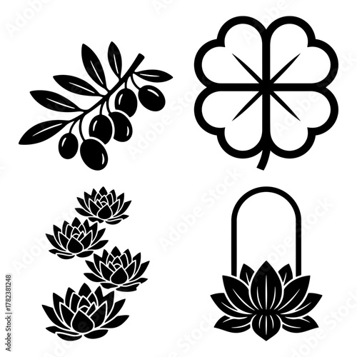 Collection of black and white botanical illustrations for various design needs