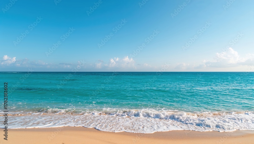 Fototapeta premium Blue seascape featuring beach and sky, suitable as an illustration backdrop for text