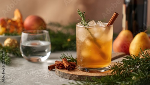 Fototapeta Naklejka Na Ścianę i Meble -  Pear spice cider infused with cinnamon and rosemary, fiber-dense choice