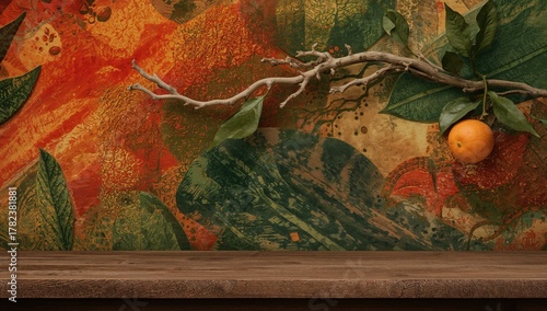 Wooden table with an orange...