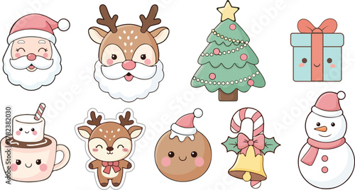 Cute Christmas Kawaii Icon Set