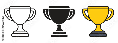 Trophy icon. Trophy cup, winner cup, victory cup icon.  Champion cup winner trophy award. Black silhouette of trophy cup. Vector illustration 
