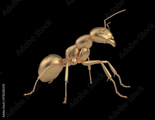 Premium 3D Gold Ant Sculpture in Sitting Position