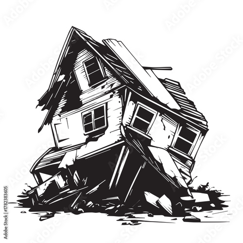 vector illustration of a collapsed house
