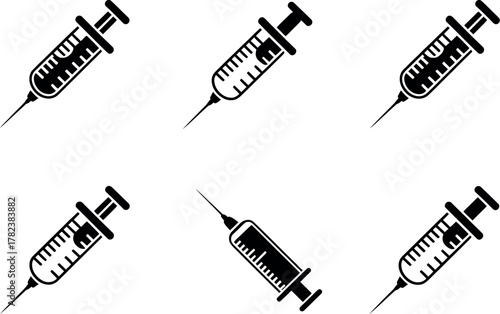 Seamless pattern of black and white syringe icons for medical backgrounds and healthcare related designs and concepts