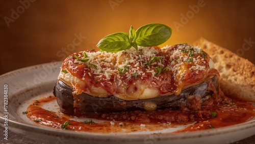 Baked eggplant topped with ...