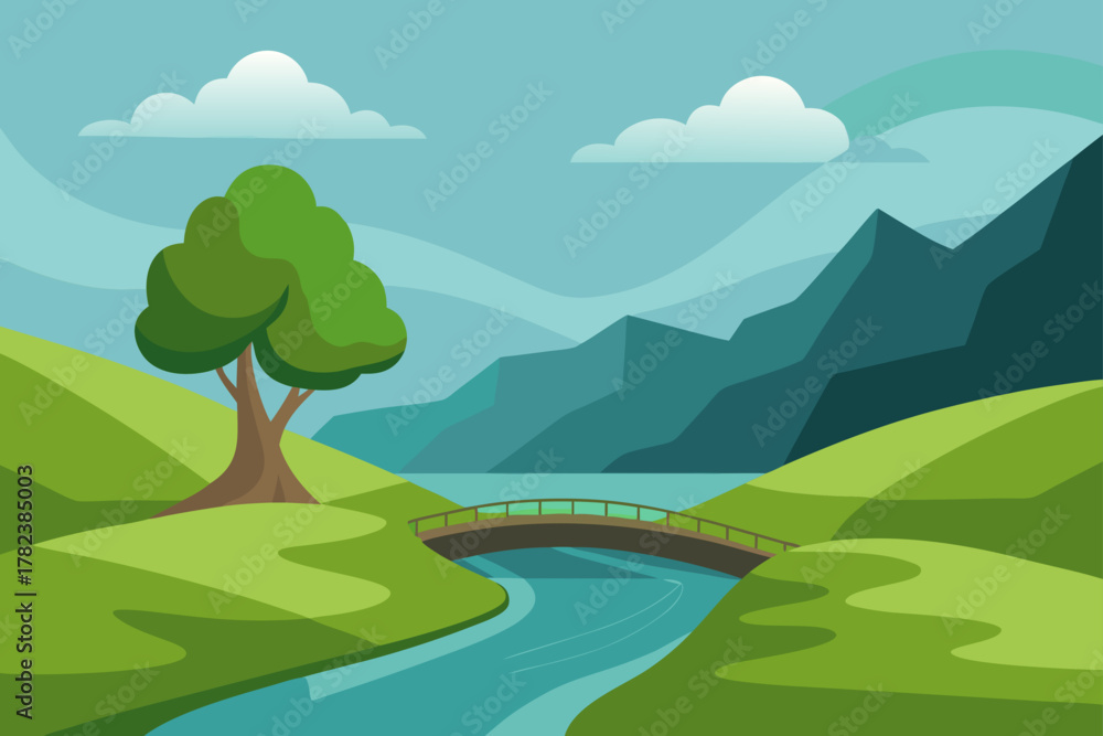 Fototapeta premium landscape with river and mountains