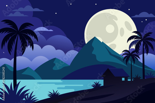 night landscape with moon and stars