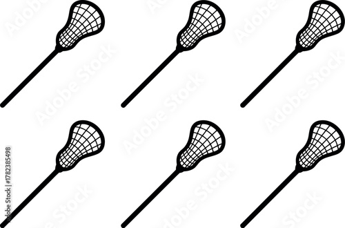 Seamless pattern of black and white lacrosse sticks for sports equipment and athletic team background design
