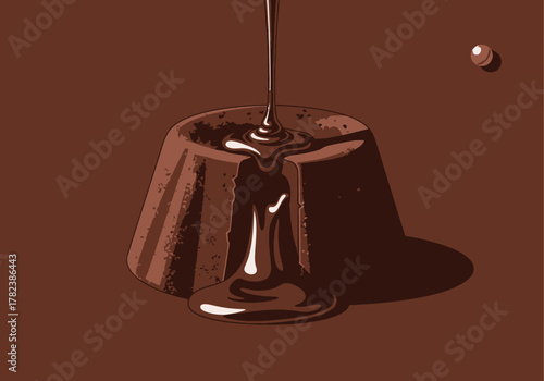 Decadent molten chocolate lava cake with rich dark chocolate sauce cascading down its sides, creating a delightful dessert experience