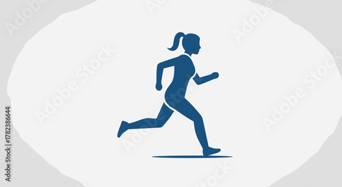 Dynamic blue silhouette of a woman in motion, captured mid-stride as she runs with energy and purpose, symbolizing fitness, health, and an active lifestyle, perfect for sports and wellness themes.