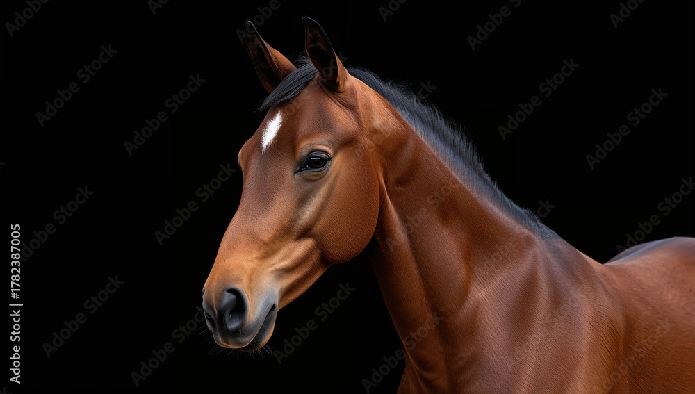 Fototapeta premium Close-up of a young Arabian mare against a dark backdrop