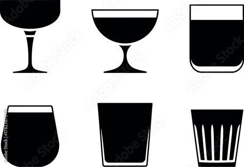 Elegant collection of glassware silhouettes featuring various cocktail and drinking glasses in a minimalist style