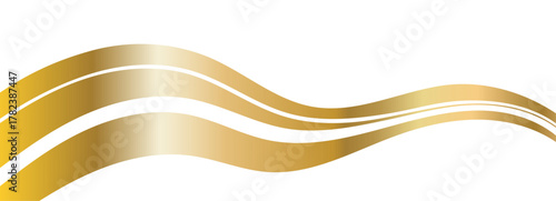 Golden luxury swoosh for elegant banner, gold swirl lines, vector flow design element, gradient effect shape for brochure