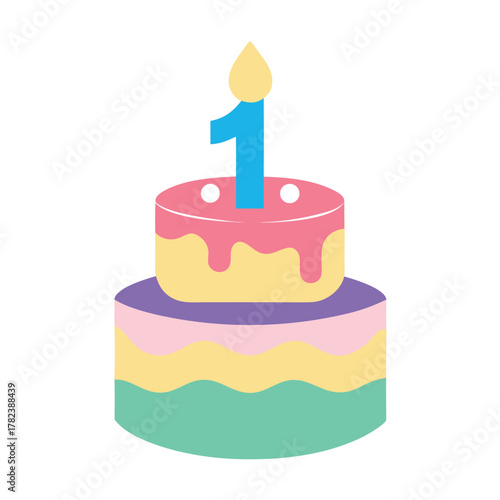 Cute 1st Year Birthday Cake Vector Illustration.eps