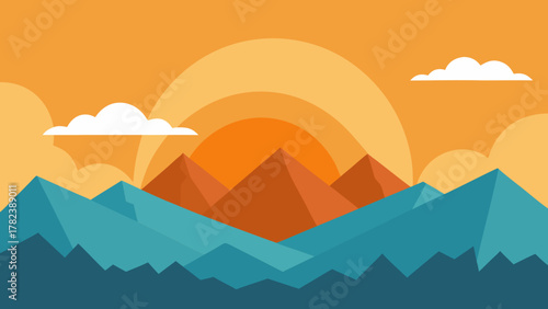 Cartoon Sunrise over Australian Mountains Vector