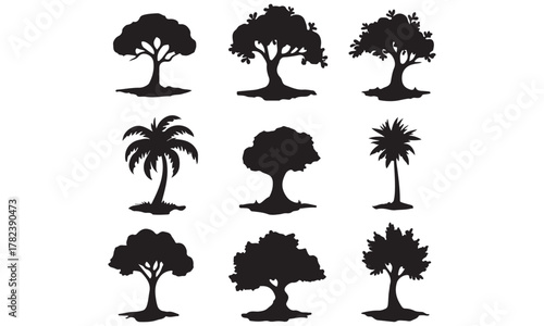 Diverse Tree Silhouettes Set for Nature and Landscape Designs