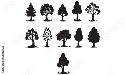 Diverse Tree Silhouettes Set for Nature and Landscape Designs