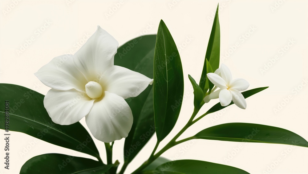 Obraz premium Blooming gardenia and jasmine flowers with leaves, vibrant floral beauty in nature