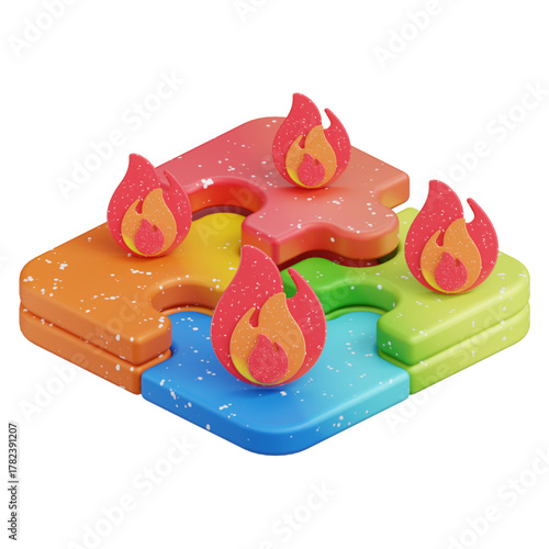 Quadro su tela Fiery Puzzle Pieces A Colorful Illustration of Problem Solving and Intensity